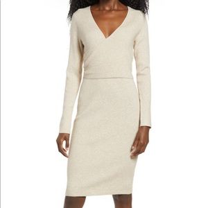 Leith Wrap It Up Sweater Dressing in Beige Oatmeal